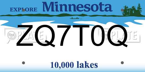ZQ7T0Q Minnesota License Plate