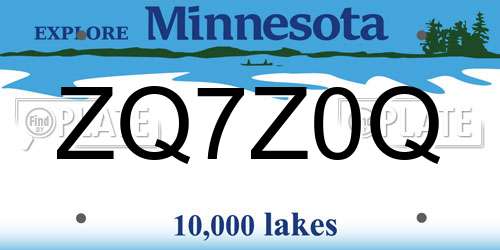 ZQ7Z0Q Minnesota License Plate