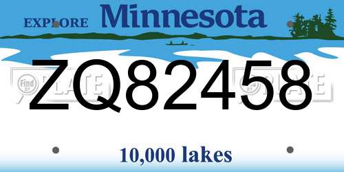 ZQ82458 Minnesota License Plate