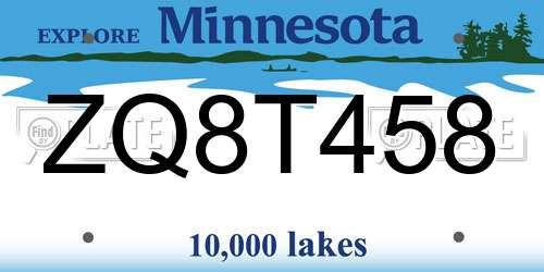 ZQ8T458 Minnesota License Plate