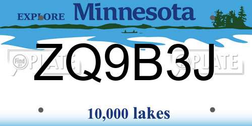 ZQ9B3J Minnesota License Plate