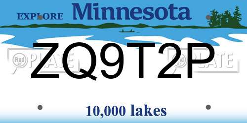 ZQ9T2P Minnesota License Plate