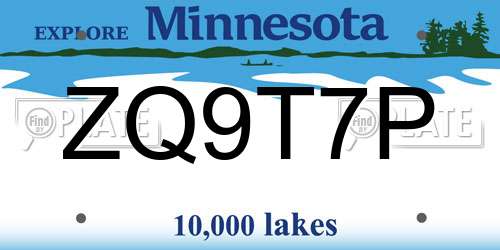ZQ9T7P Minnesota License Plate