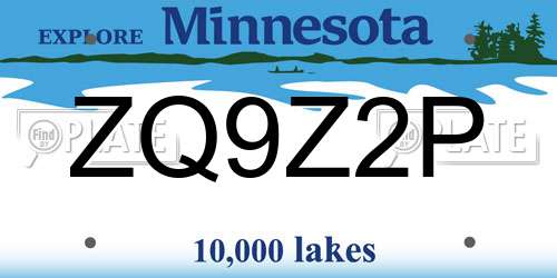 ZQ9Z2P Minnesota License Plate