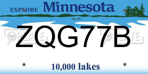 ZQG77B Minnesota License Plate