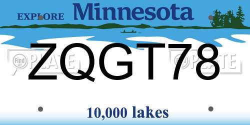 ZQGT78 Minnesota License Plate