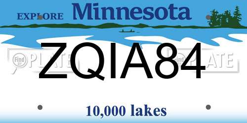 ZQIA84 Minnesota License Plate