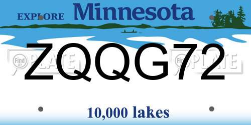 ZQQG72 Minnesota License Plate
