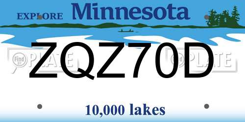 ZQZ70D Minnesota License Plate