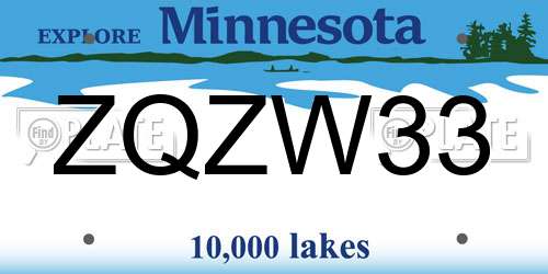 ZQZW33 Minnesota License Plate