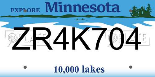 ZR4K704 Minnesota License Plate