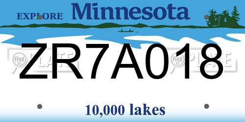 ZR7A018 Minnesota License Plate