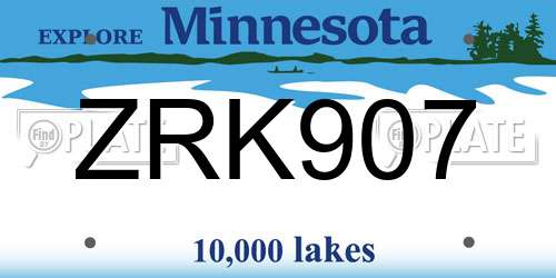 ZRK907 Minnesota License Plate