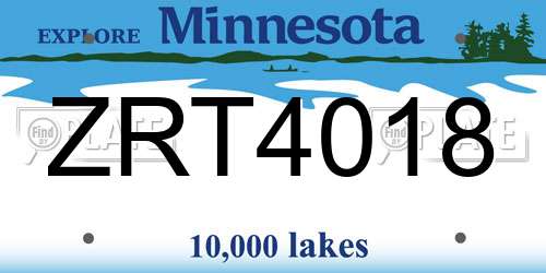 ZRT4018 Minnesota License Plate