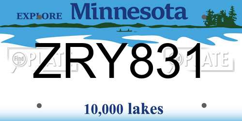 ZRY831 Minnesota License Plate