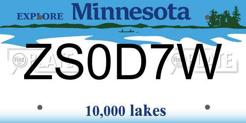 ZS0D7W Minnesota License Plate