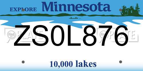 ZS0L876 Minnesota License Plate