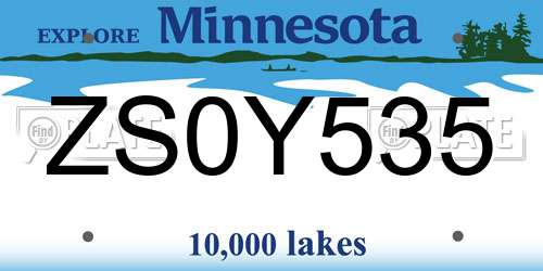 ZS0Y535 Minnesota License Plate