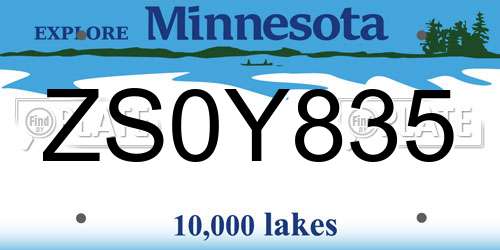 ZS0Y835 Minnesota License Plate