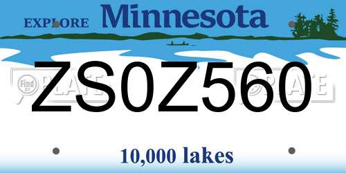 ZS0Z560 Minnesota License Plate