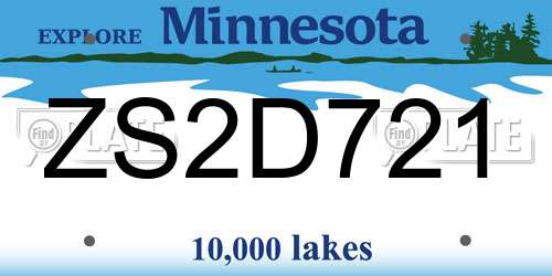 ZS2D721 Minnesota License Plate