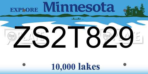 ZS2T829 Minnesota License Plate