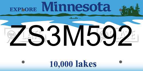 ZS3M592 Minnesota License Plate
