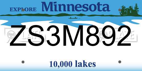 ZS3M892 Minnesota License Plate