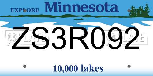 ZS3R092 Minnesota License Plate