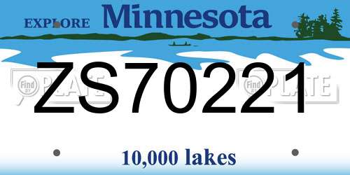 ZS70221 Minnesota License Plate