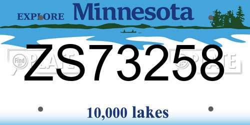 ZS73258 Minnesota License Plate