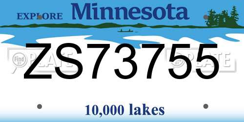 ZS73755 Minnesota License Plate