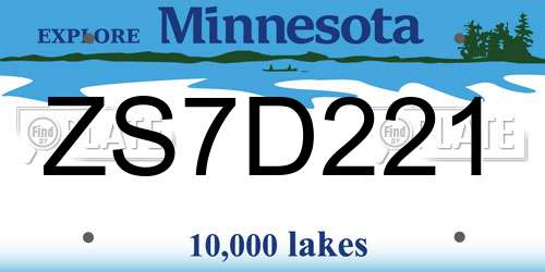 ZS7D221 Minnesota License Plate