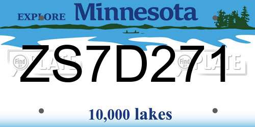 ZS7D271 Minnesota License Plate