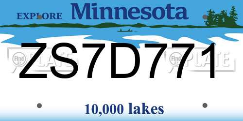 ZS7D771 Minnesota License Plate