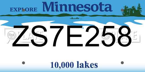 ZS7E258 Minnesota License Plate