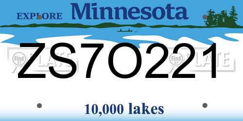 ZS7O221 Minnesota License Plate