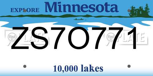ZS7O771 Minnesota License Plate