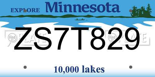 ZS7T829 Minnesota License Plate