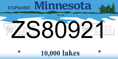 ZS80921 Minnesota License Plate
