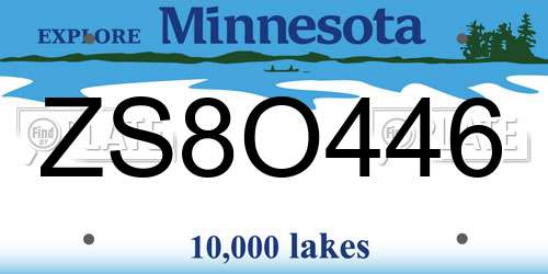 ZS8O446 Minnesota License Plate