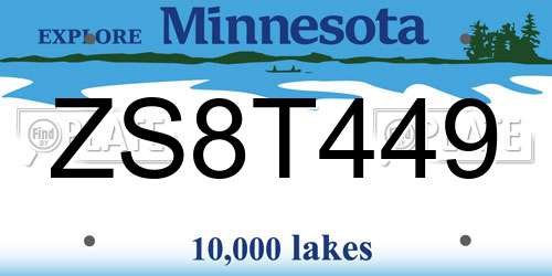 ZS8T449 Minnesota License Plate