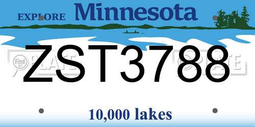 ZST3788 Minnesota License Plate