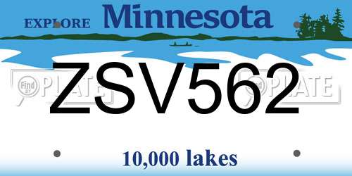 ZSV562 Minnesota License Plate