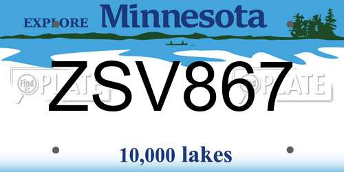 ZSV867 Minnesota License Plate