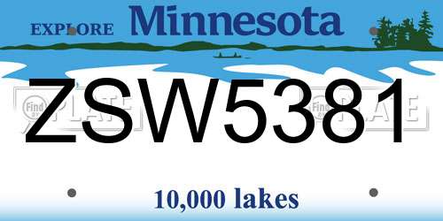 ZSW5381 Minnesota License Plate