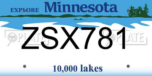 ZSX781 Minnesota License Plate