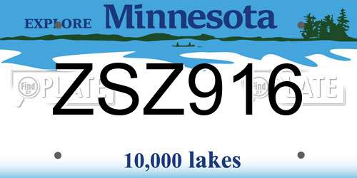 ZSZ916 Minnesota License Plate