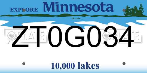 ZT0G034 Minnesota License Plate