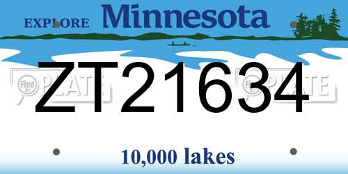 ZT21634 Minnesota License Plate